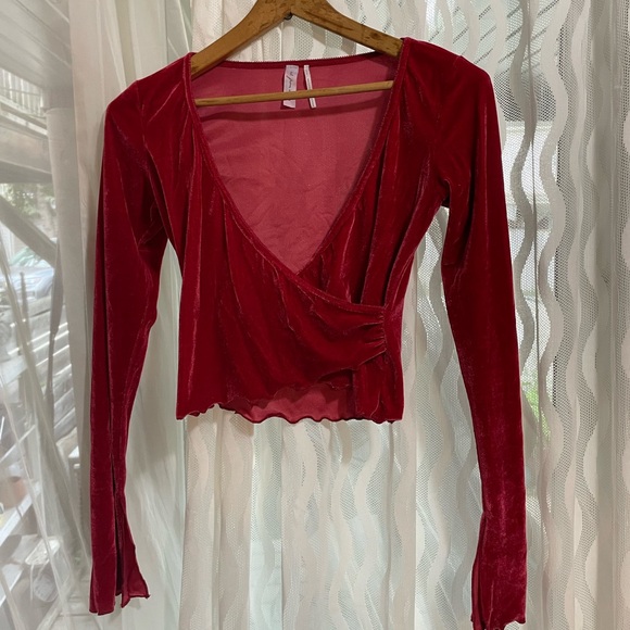 Velvet Long Sleeve Wrap Top - Picture 1 of 7